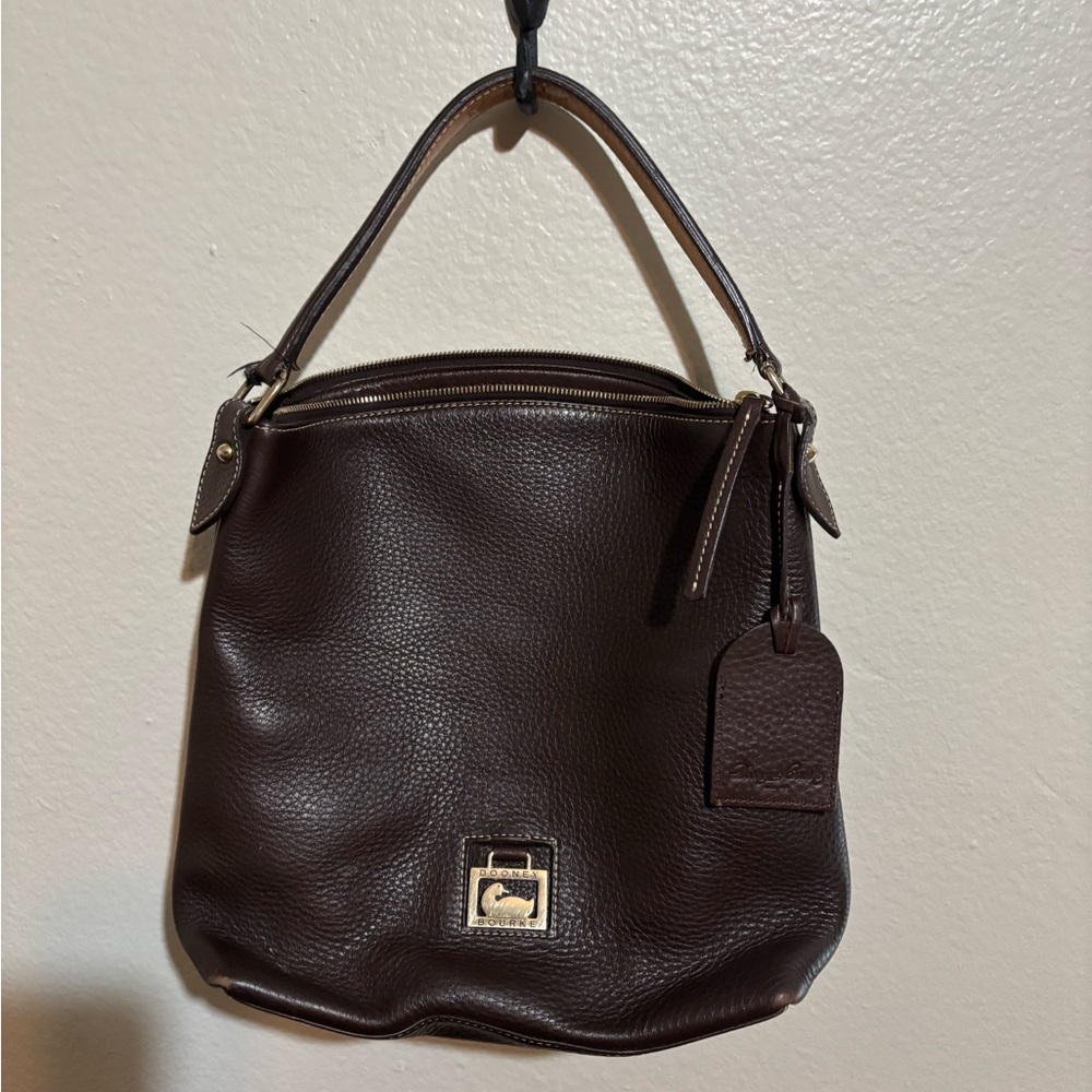 Dooney & Bourke Dark Brown Pebbled Leather Shoulder Bag